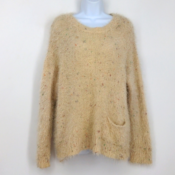 Fluffy Fuzzy Warm Cozy Fall Sweater Oatmeal Rainbow Confetti Pocket Size Medium - Picture 1 of 5